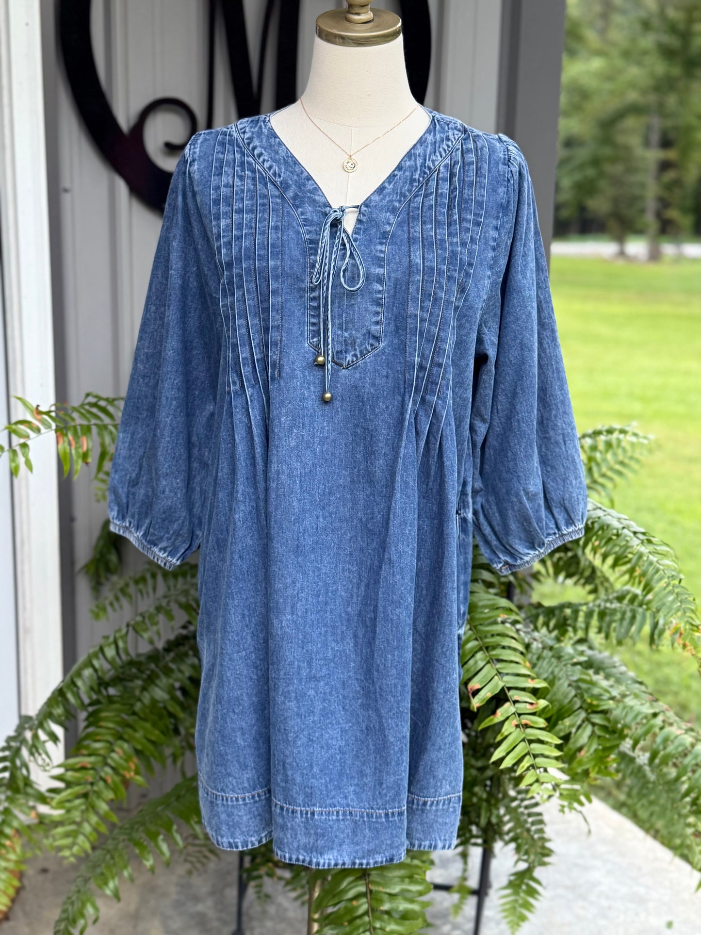 Sara Pleated Denim Dress