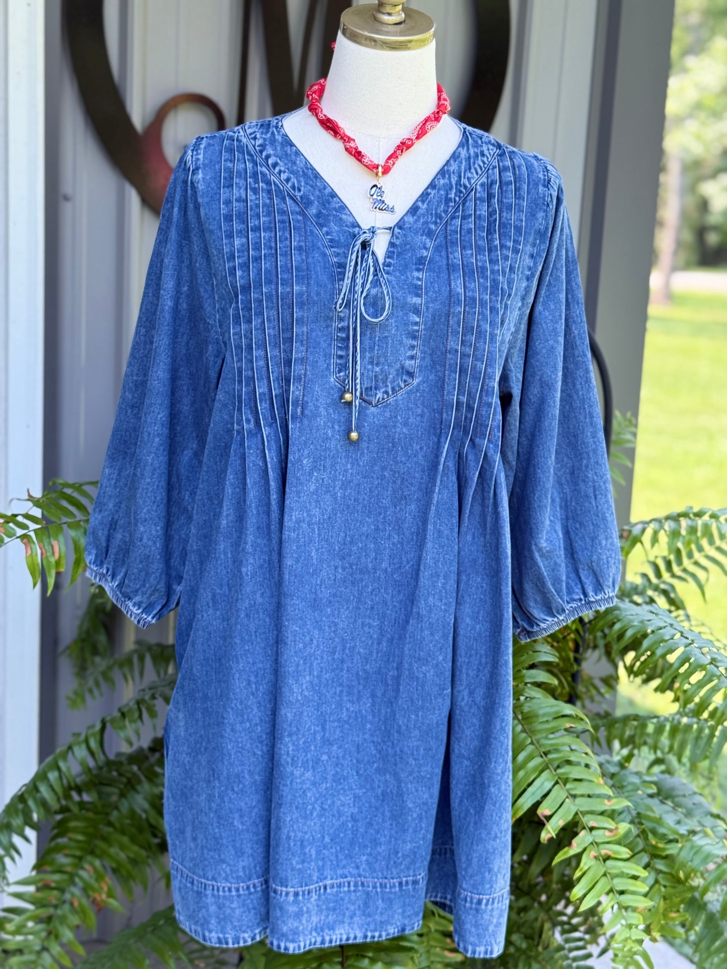Sara Pleated Denim Dress