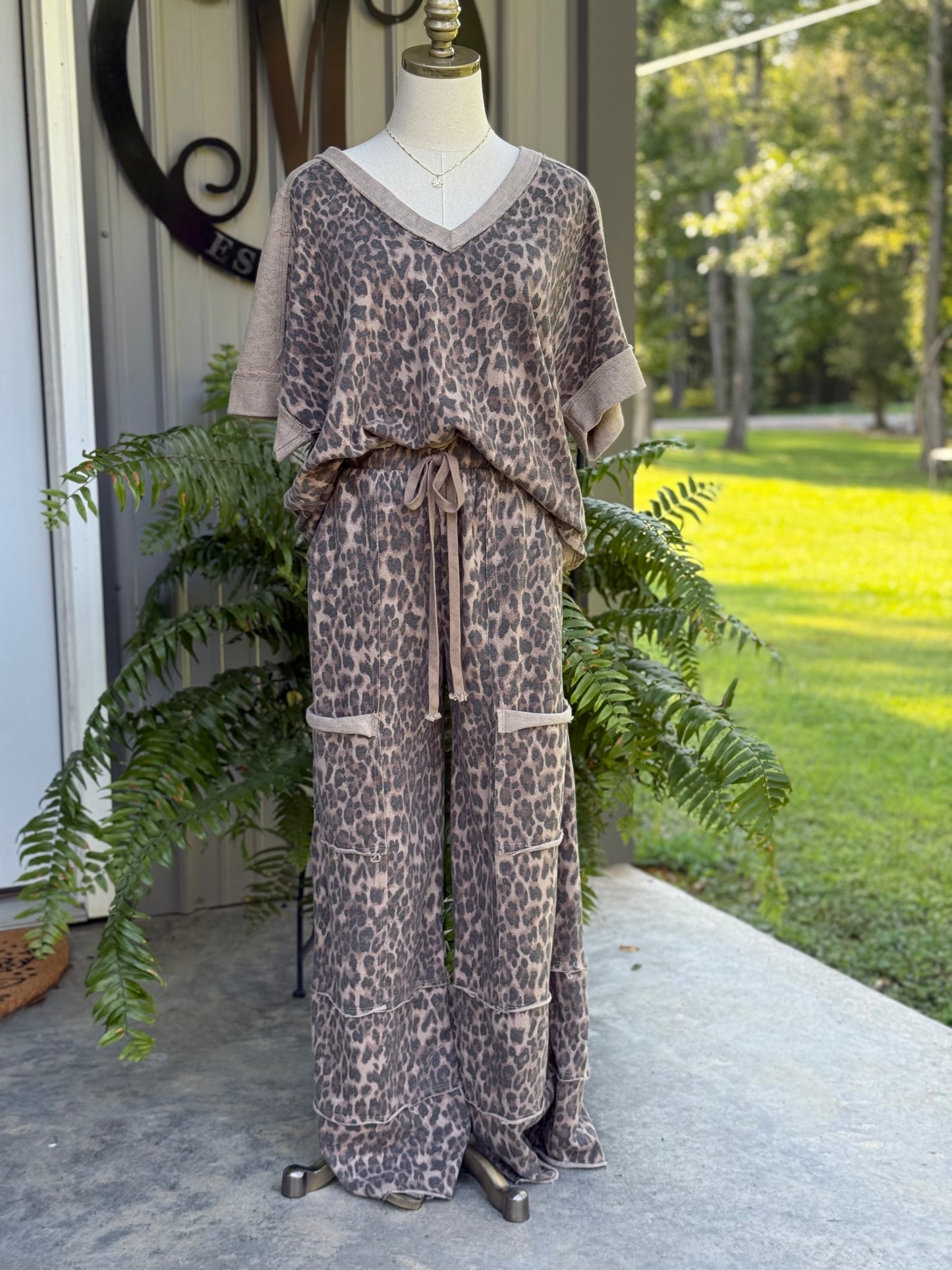 Mineral Washed Leopard Wide Leg Pants