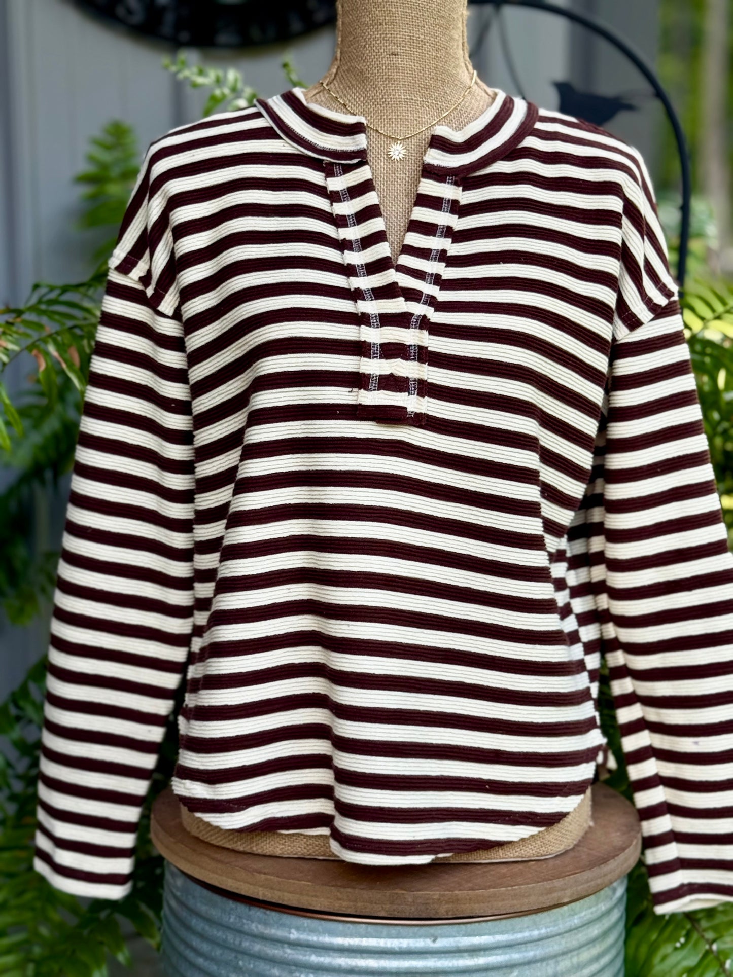 Jackie Split Neck Striped Top