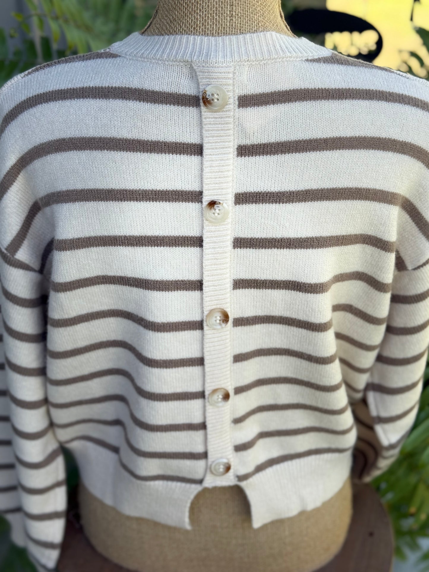 Lucy Striped Sweater with Back Button Detail