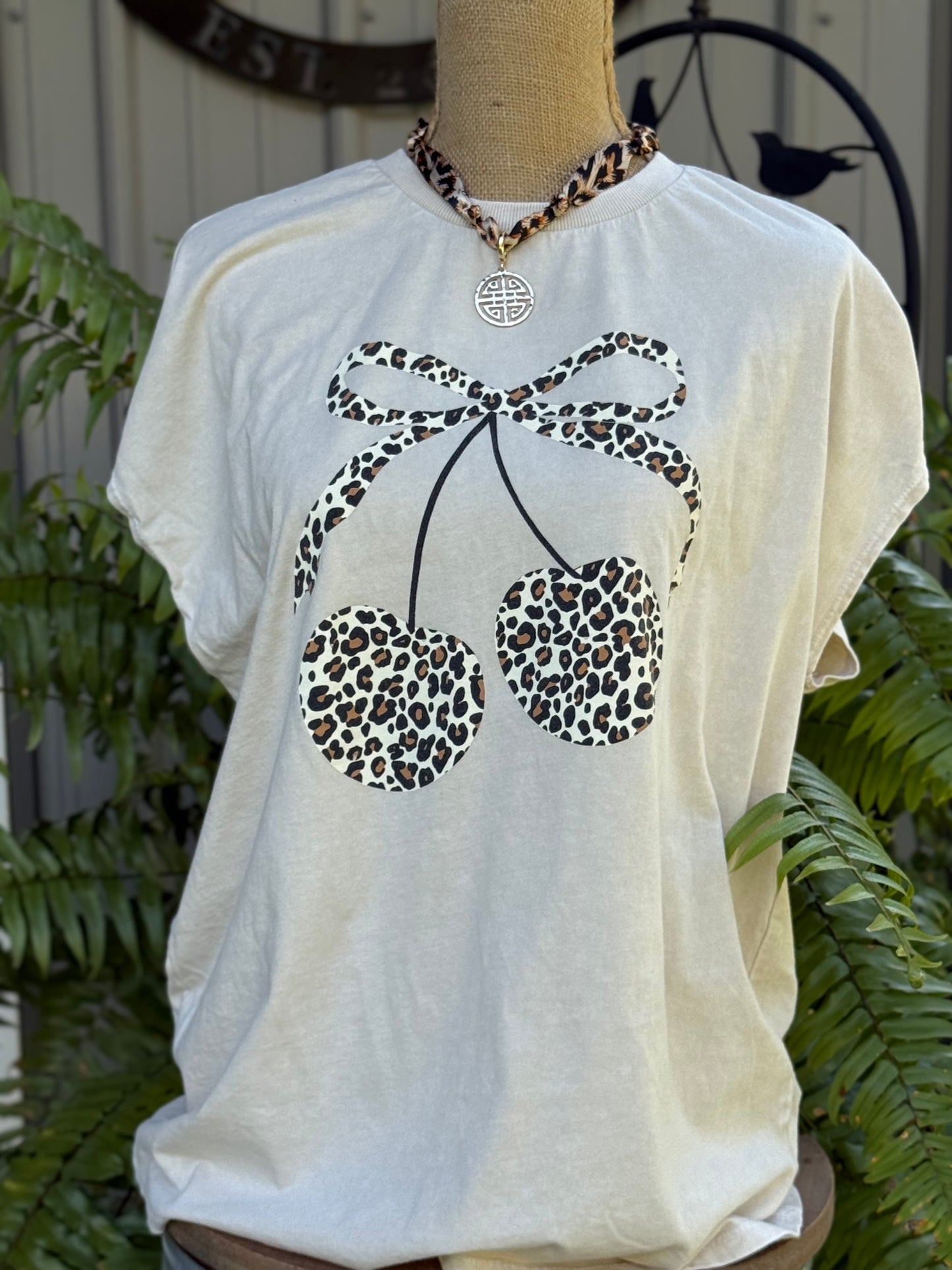 Mineral Washed Leopard Animal Cherry Graphic Top