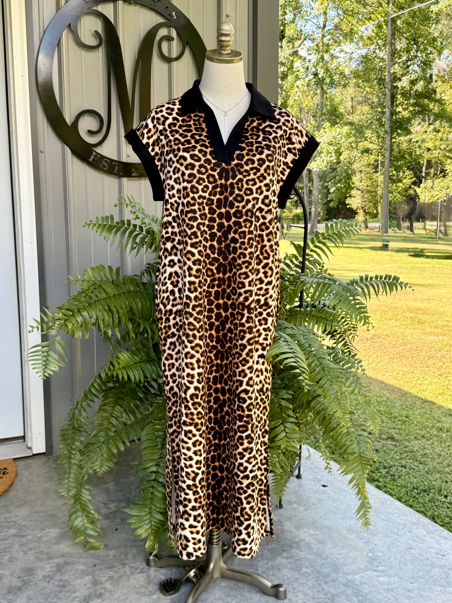 The Leopard Collared Midi Dress