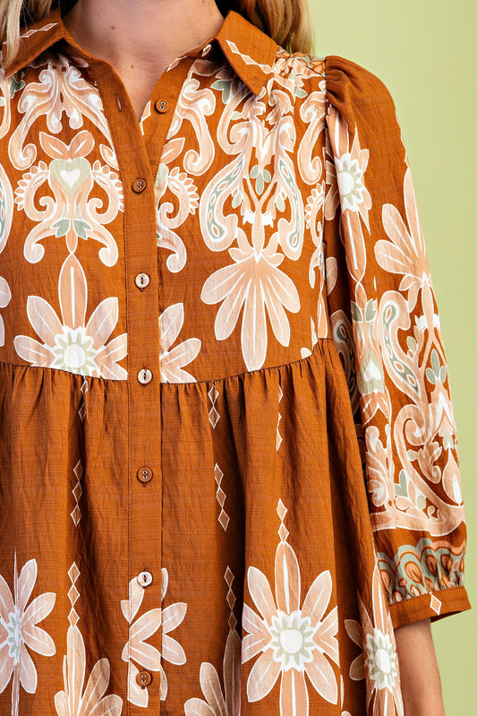 Demi Boho Print Shirt Dress