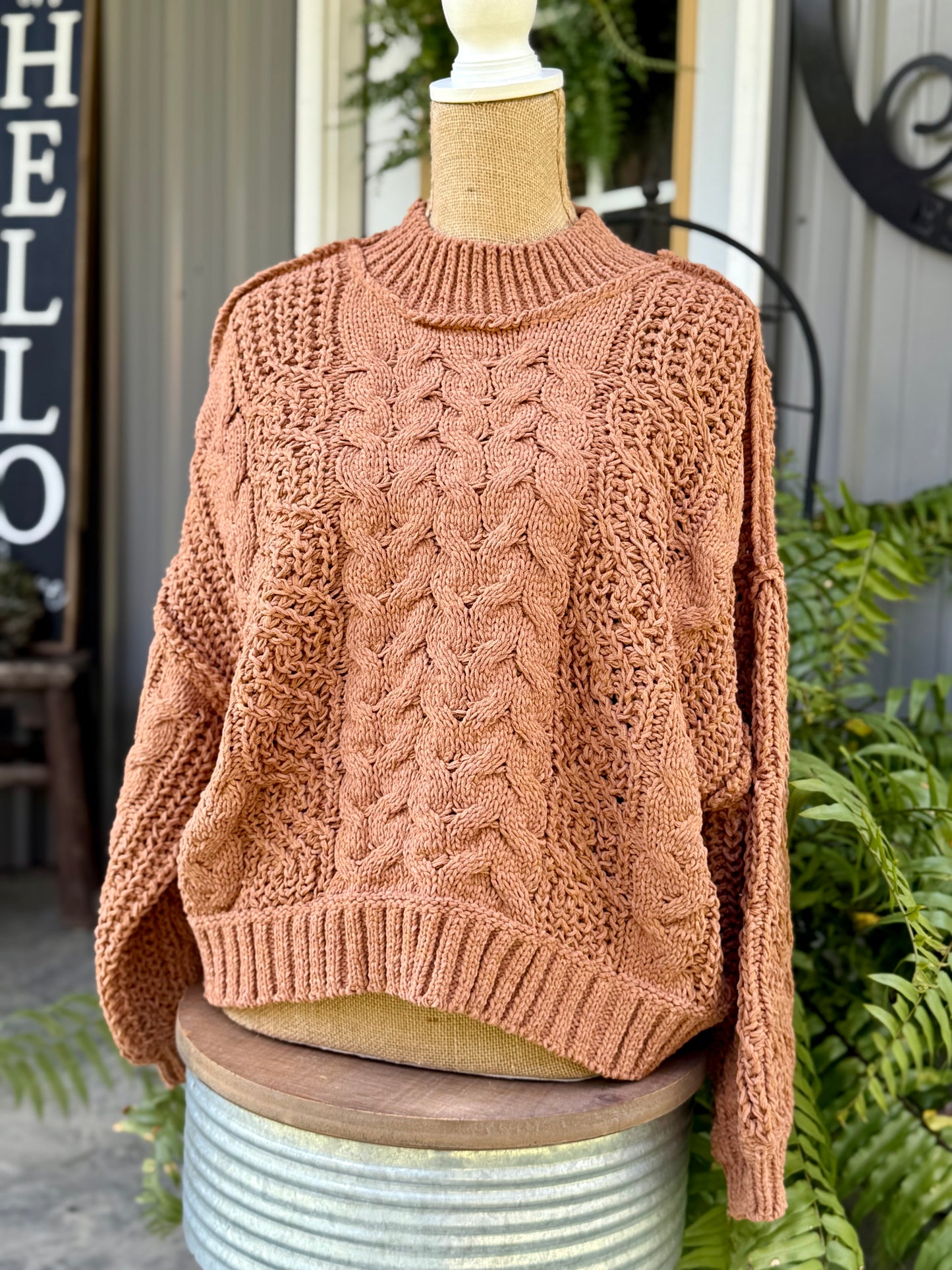 Luna Mock Neck Cable Sweater