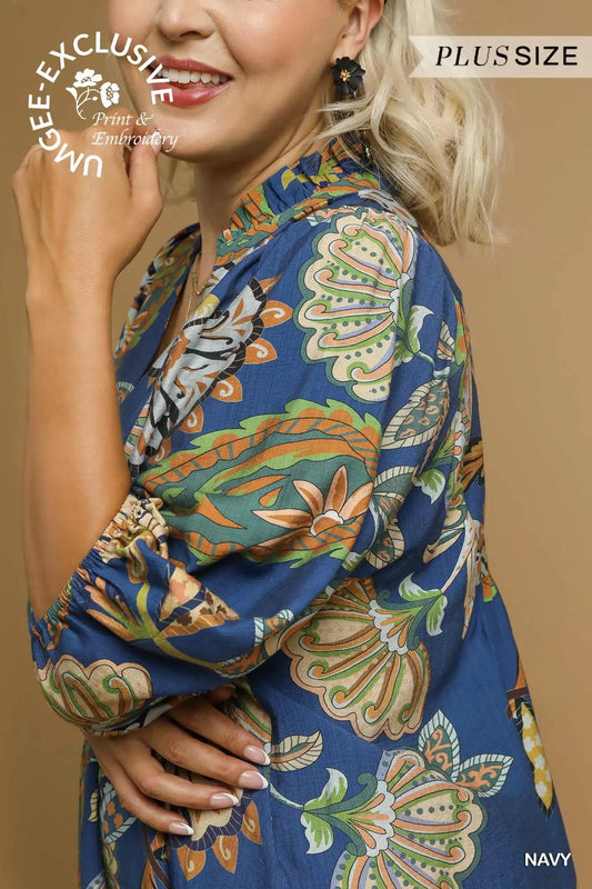 Jill Abstract Print Puff Sleeve Plus Dress
