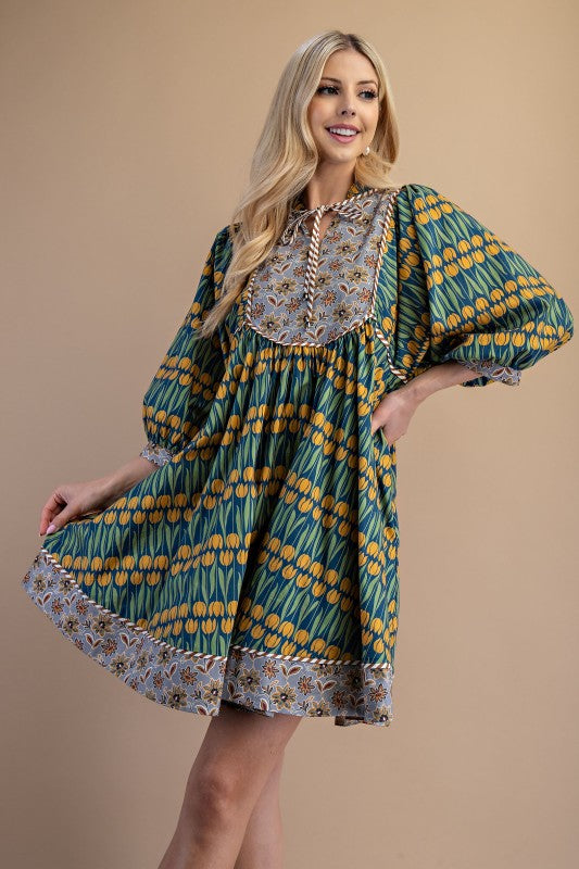 Cricket Boho Mixed Print Dress