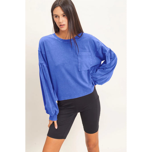 Mineral Wash Puff Sleeve Boxy Top