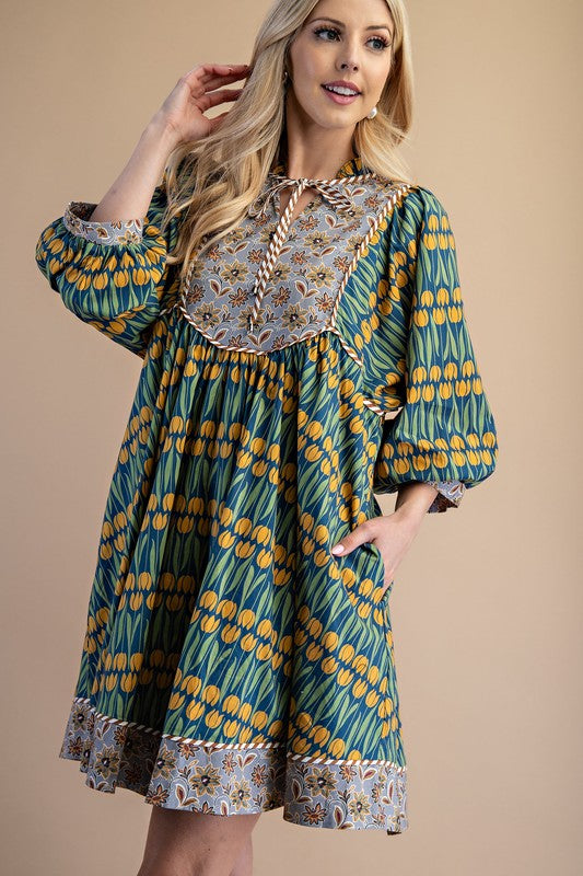 Cricket Boho Mixed Print Dress