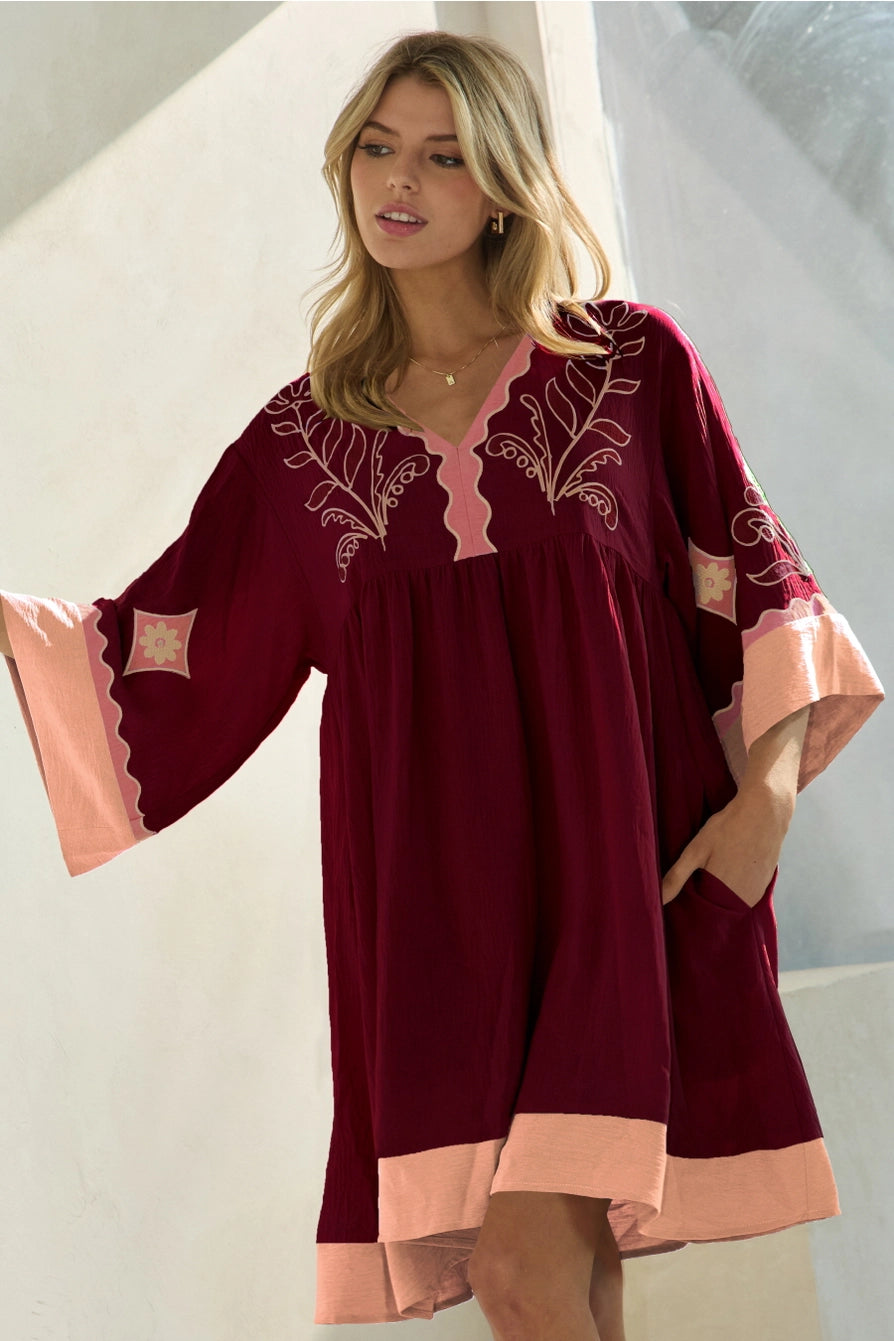 Darla Embroidered V Neck Dress