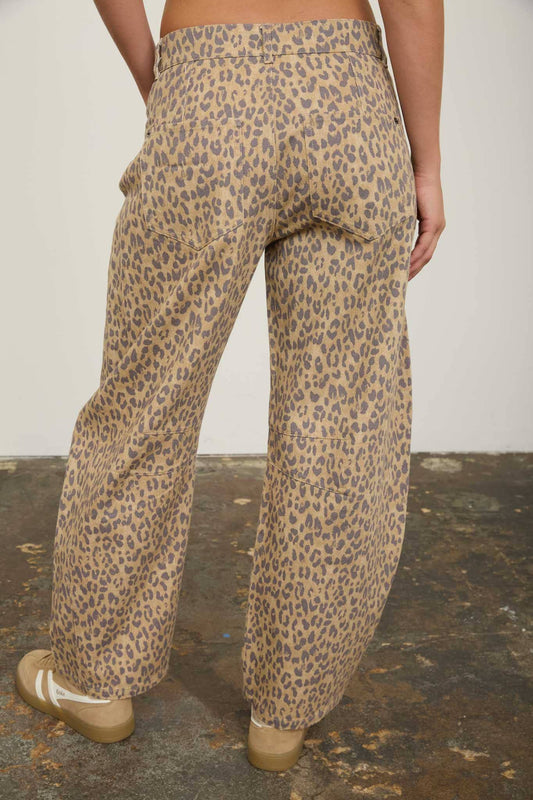 Leopard Print Barrel Jeans