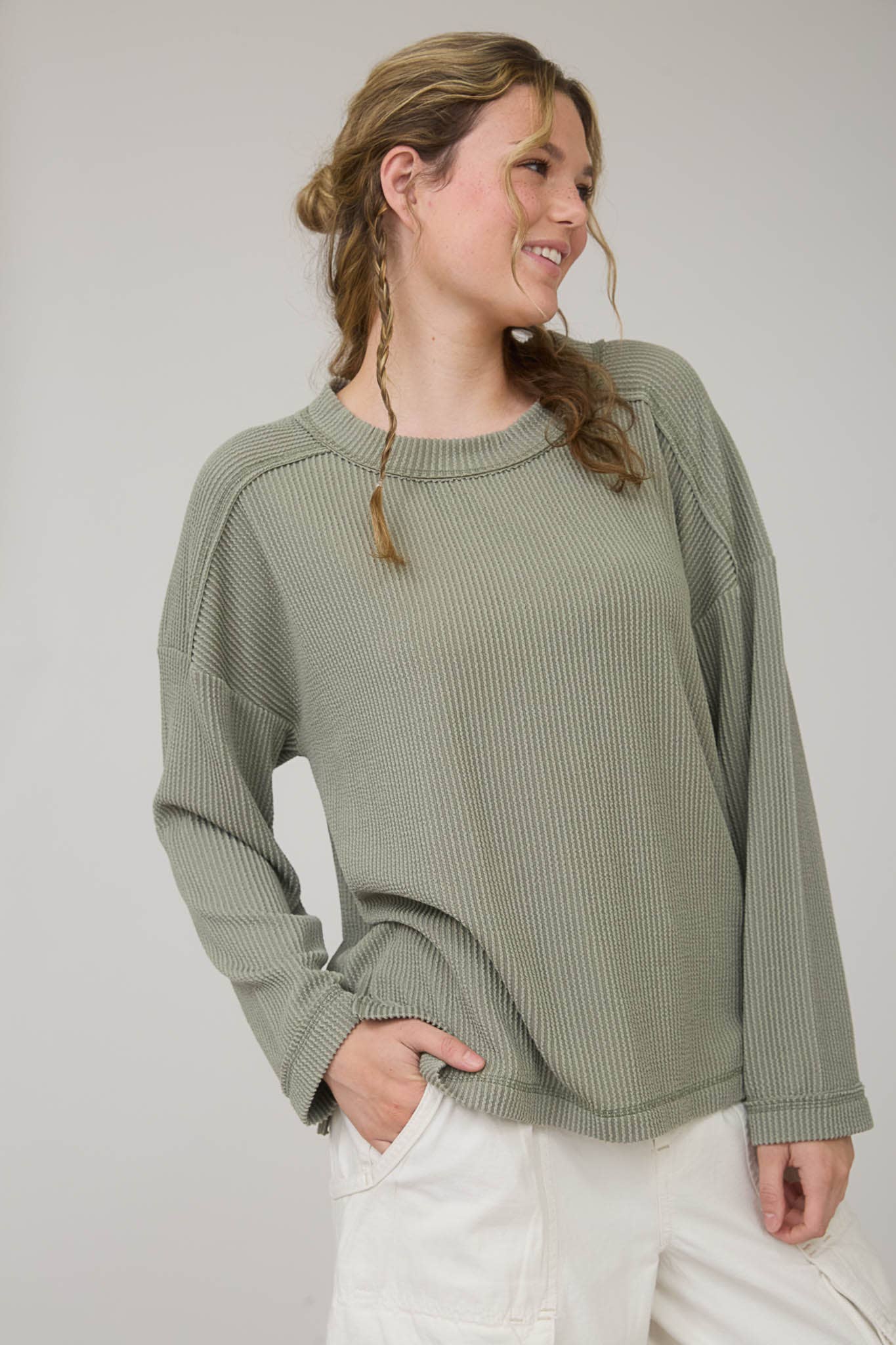 Carly Crew Neck Ribbed Top
