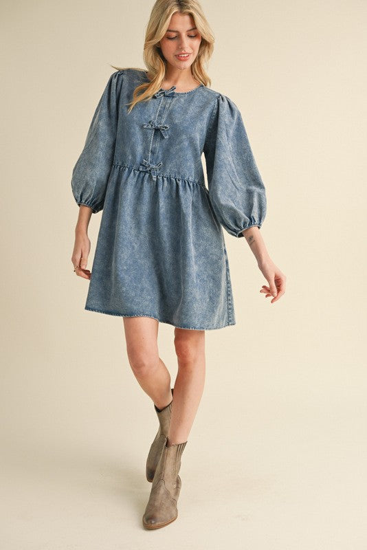 Amy Bow Washed Denim Dress - Milly's Boutique