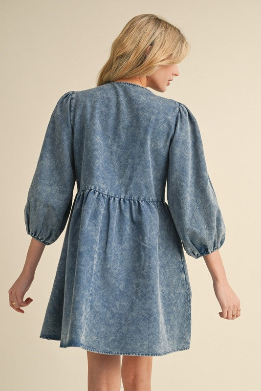 Amy Bow Washed Denim Dress - Milly's Boutique