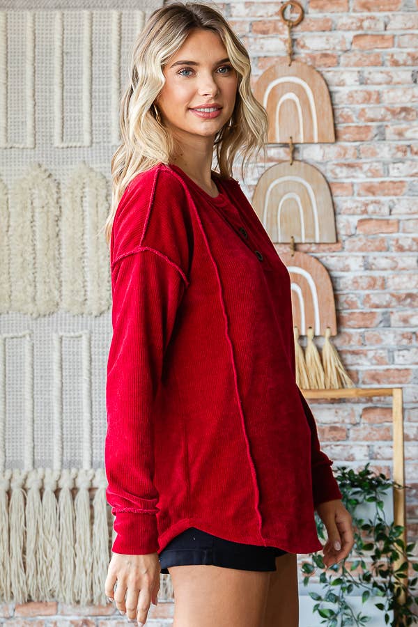 Anna Chenille Plus Size Henley - Milly's Boutique