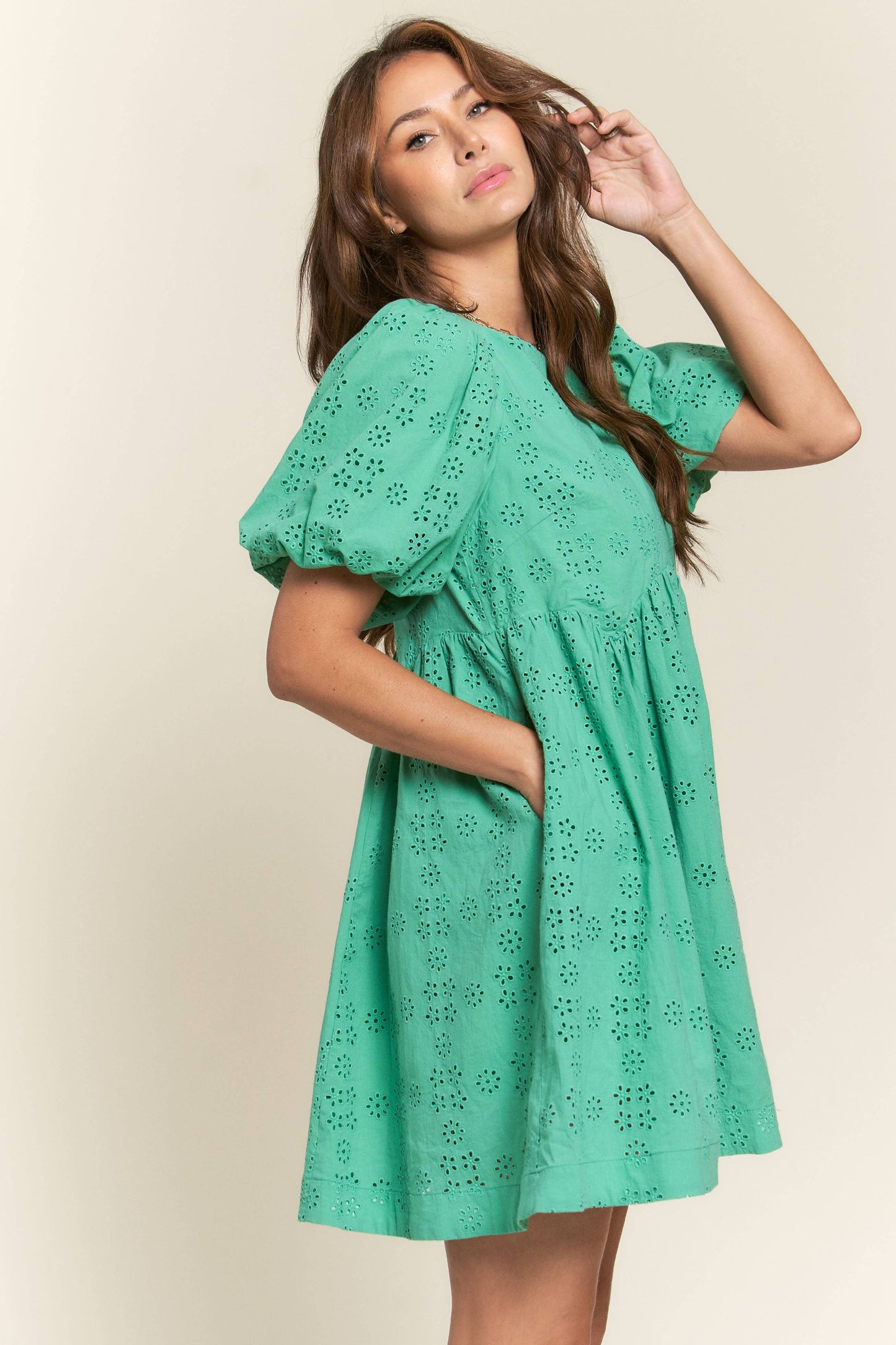 Anna Floral Eyelet Puff Sleeve Dress - Milly's Boutique