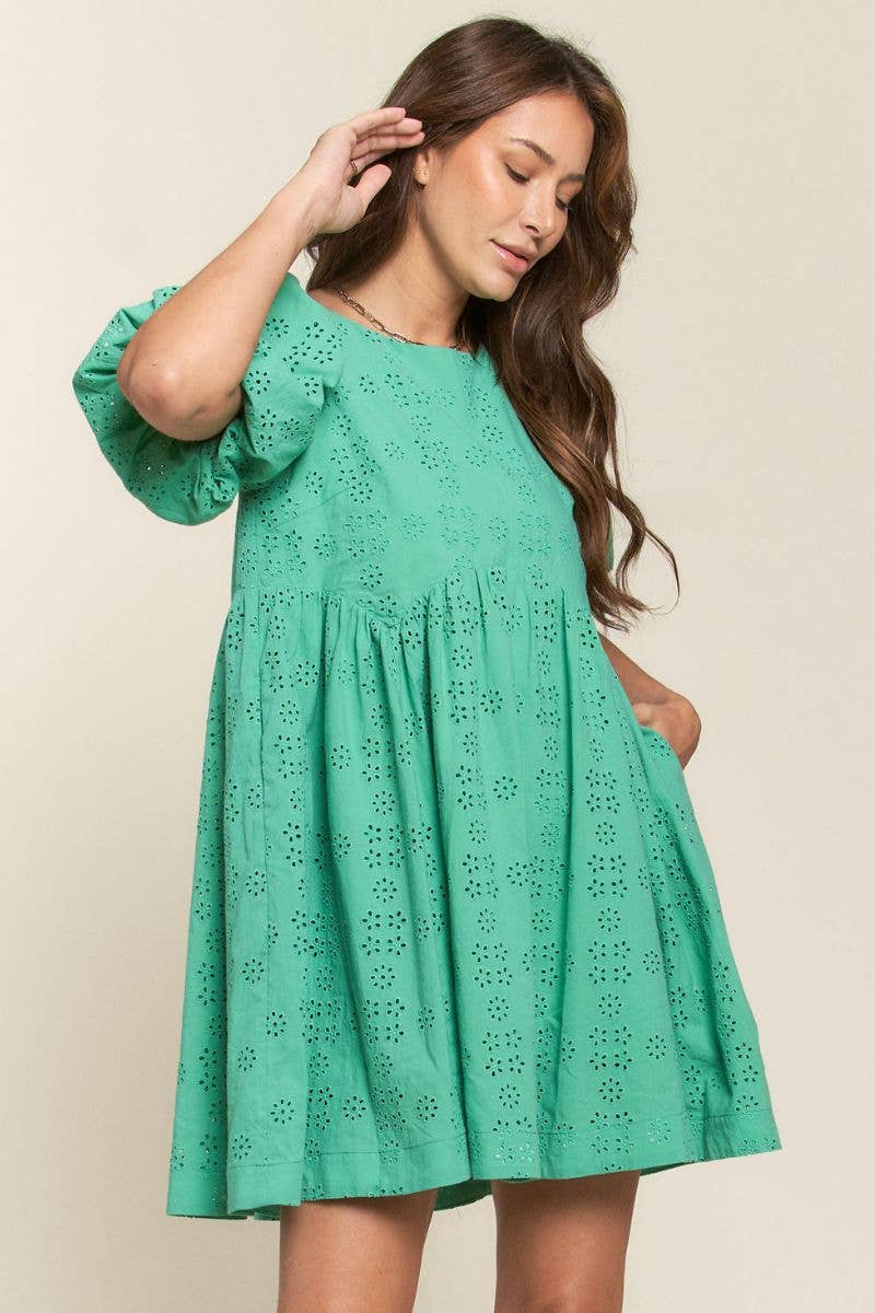 Anna Floral Eyelet Puff Sleeve Dress - Milly's Boutique