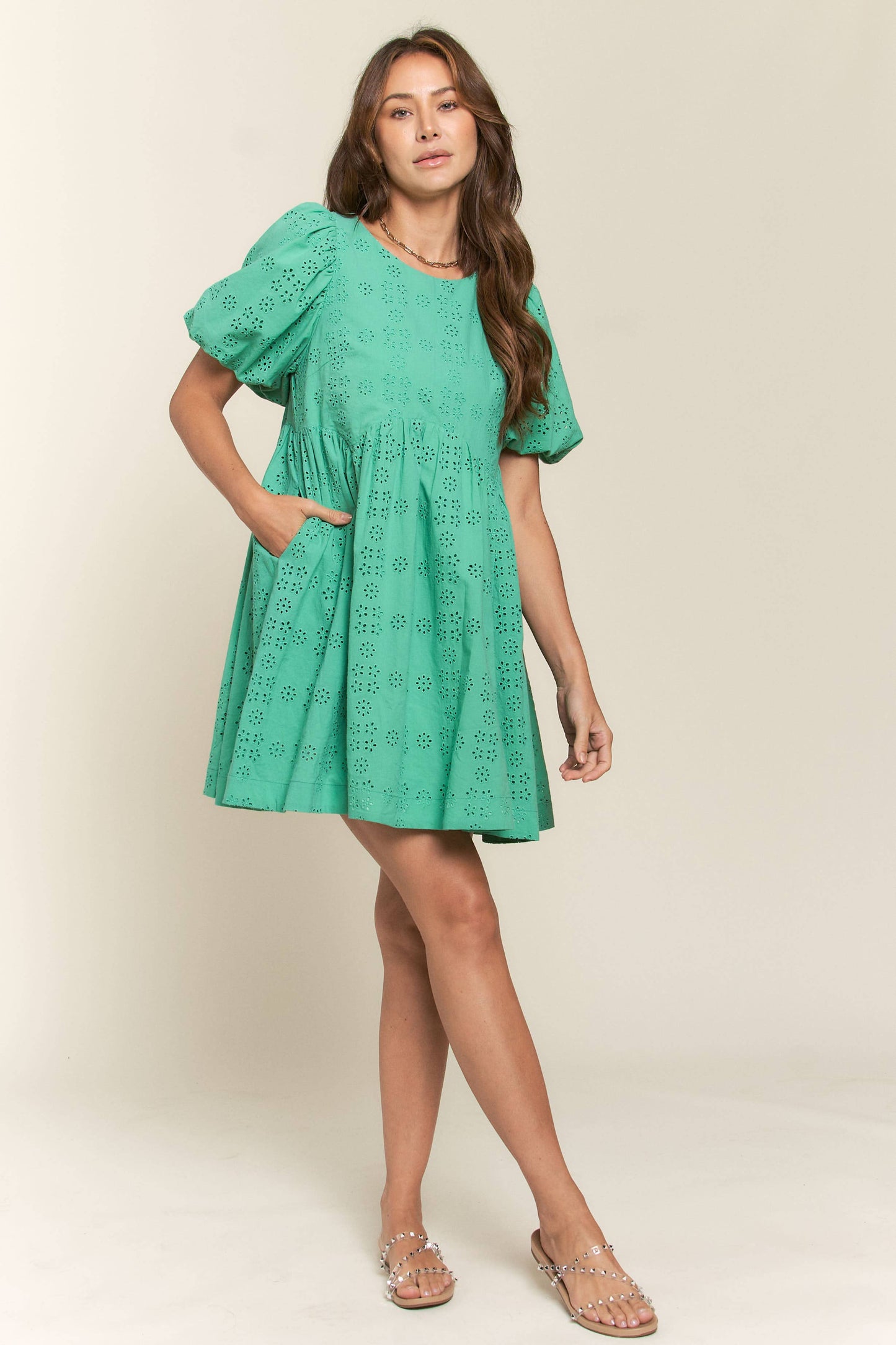 Anna Floral Eyelet Puff Sleeve Dress - Milly's Boutique