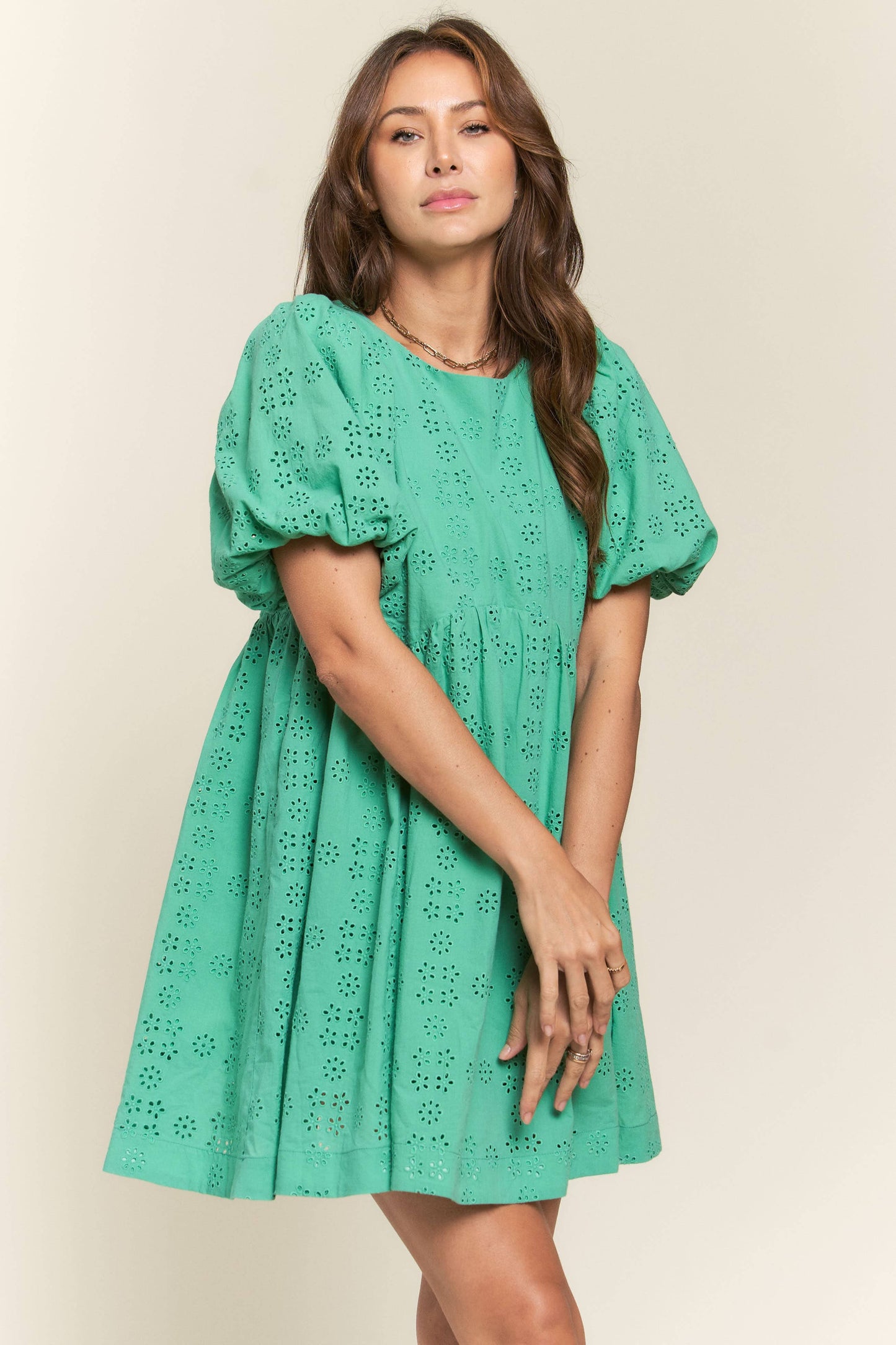 Anna Floral Eyelet Puff Sleeve Dress - Milly's Boutique
