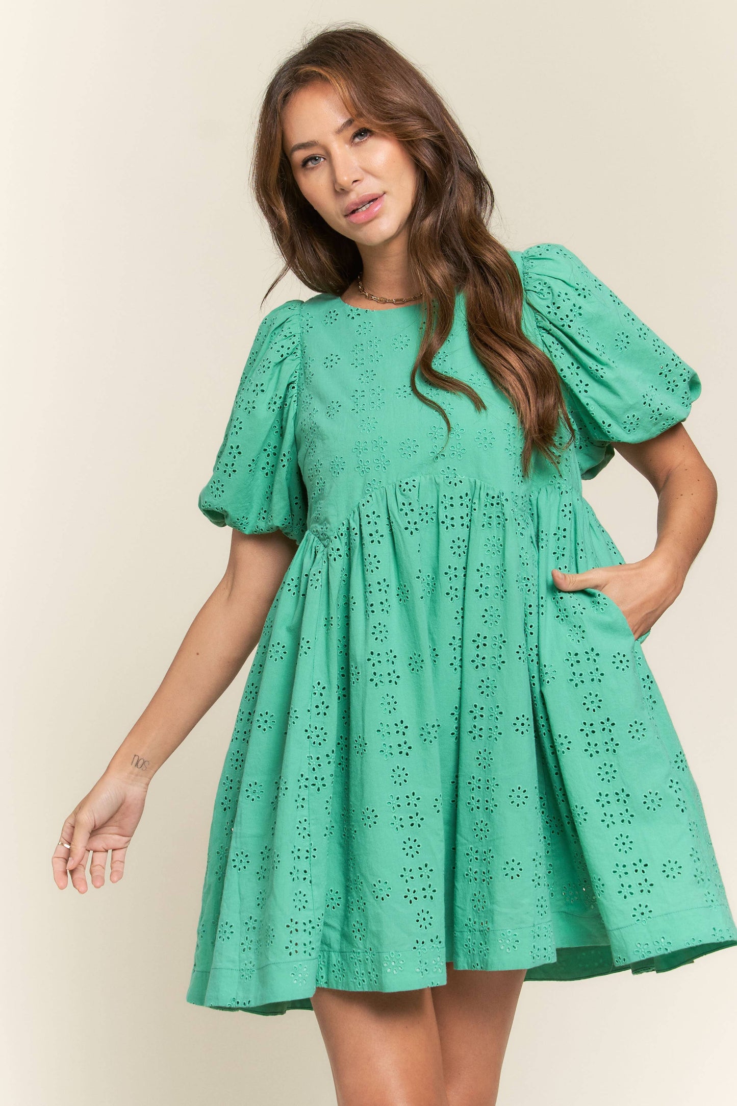 Anna Floral Eyelet Puff Sleeve Dress - Milly's Boutique