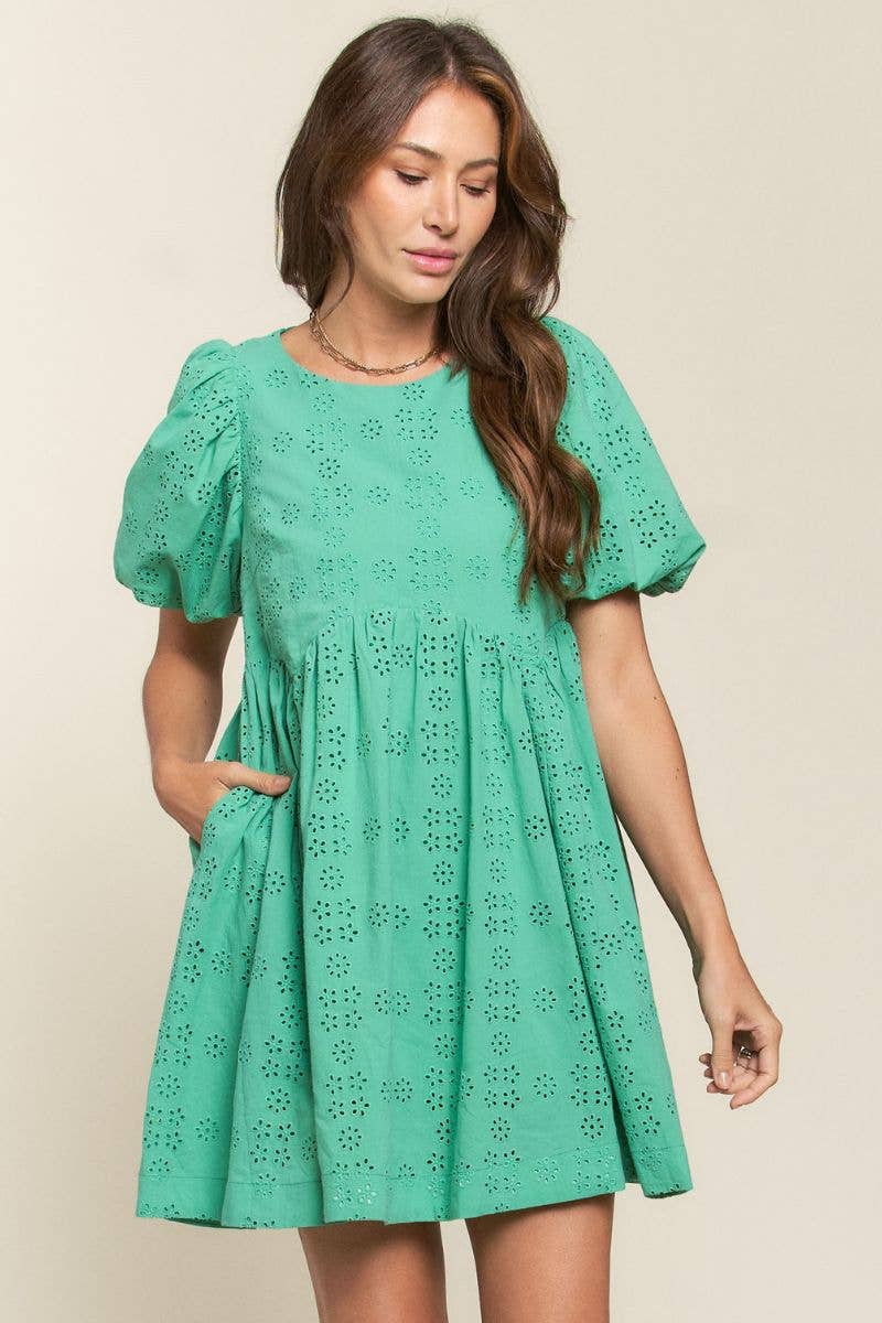 Anna Floral Eyelet Puff Sleeve Dress - Milly's Boutique