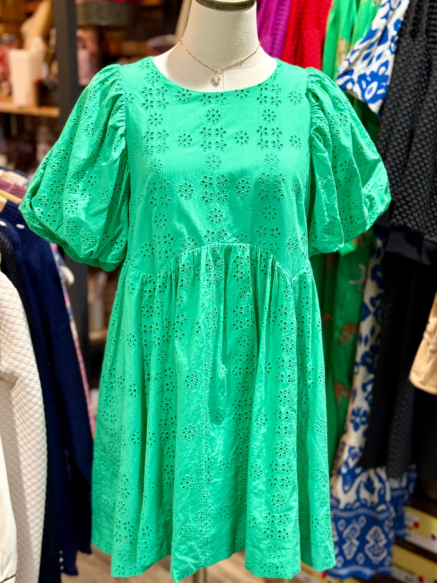 Anna Floral Eyelet Puff Sleeve Dress - Milly's Boutique