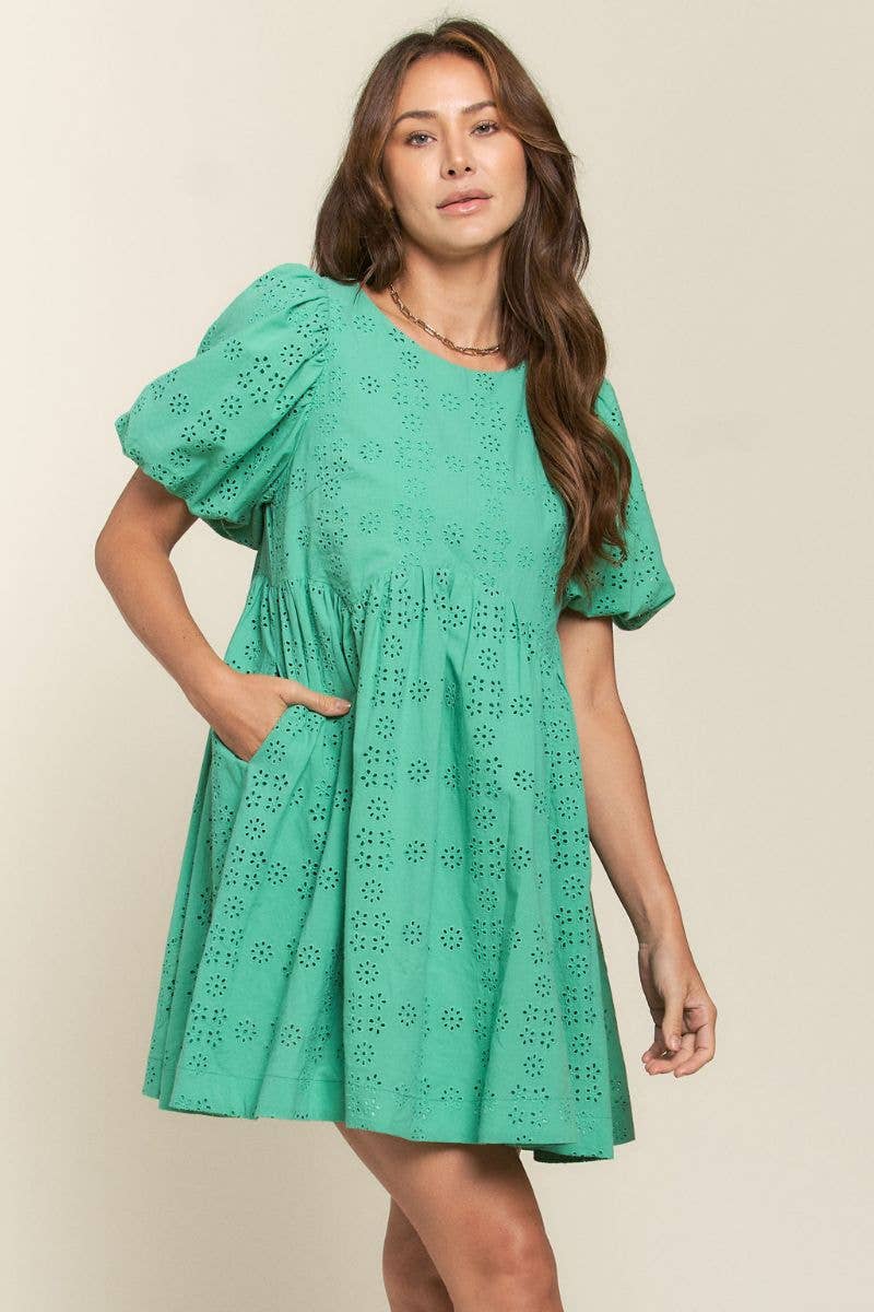 Anna Floral Eyelet Puff Sleeve Dress - Milly's Boutique