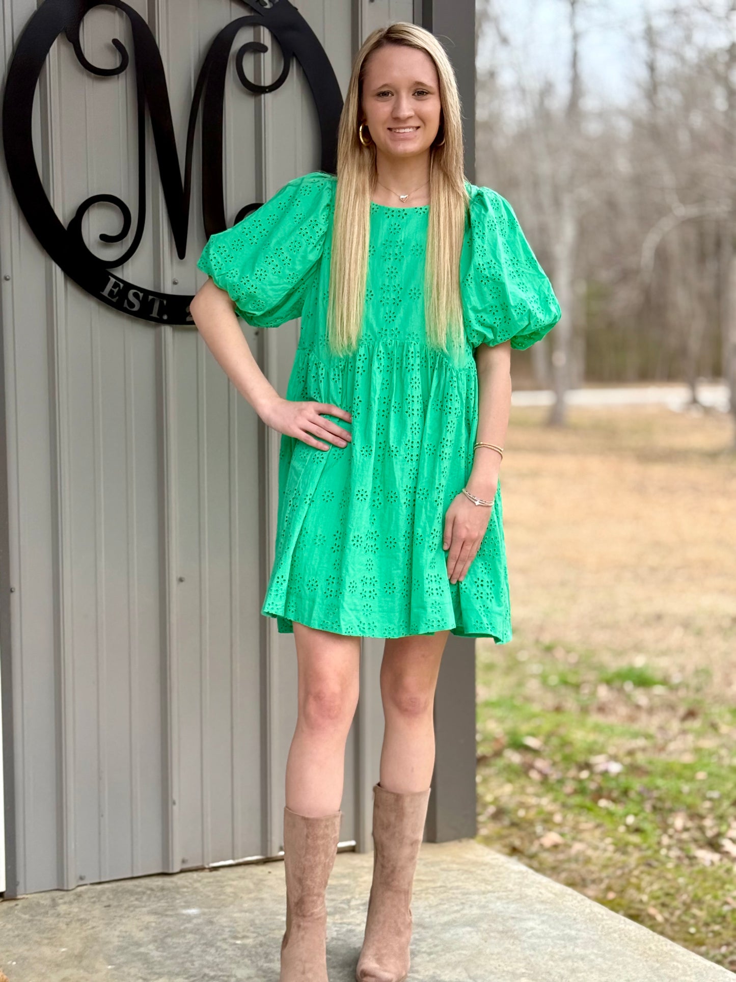 Anna Floral Eyelet Puff Sleeve Dress - Milly's Boutique