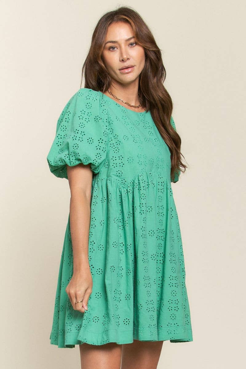 Anna Floral Eyelet Puff Sleeve Dress - Milly's Boutique