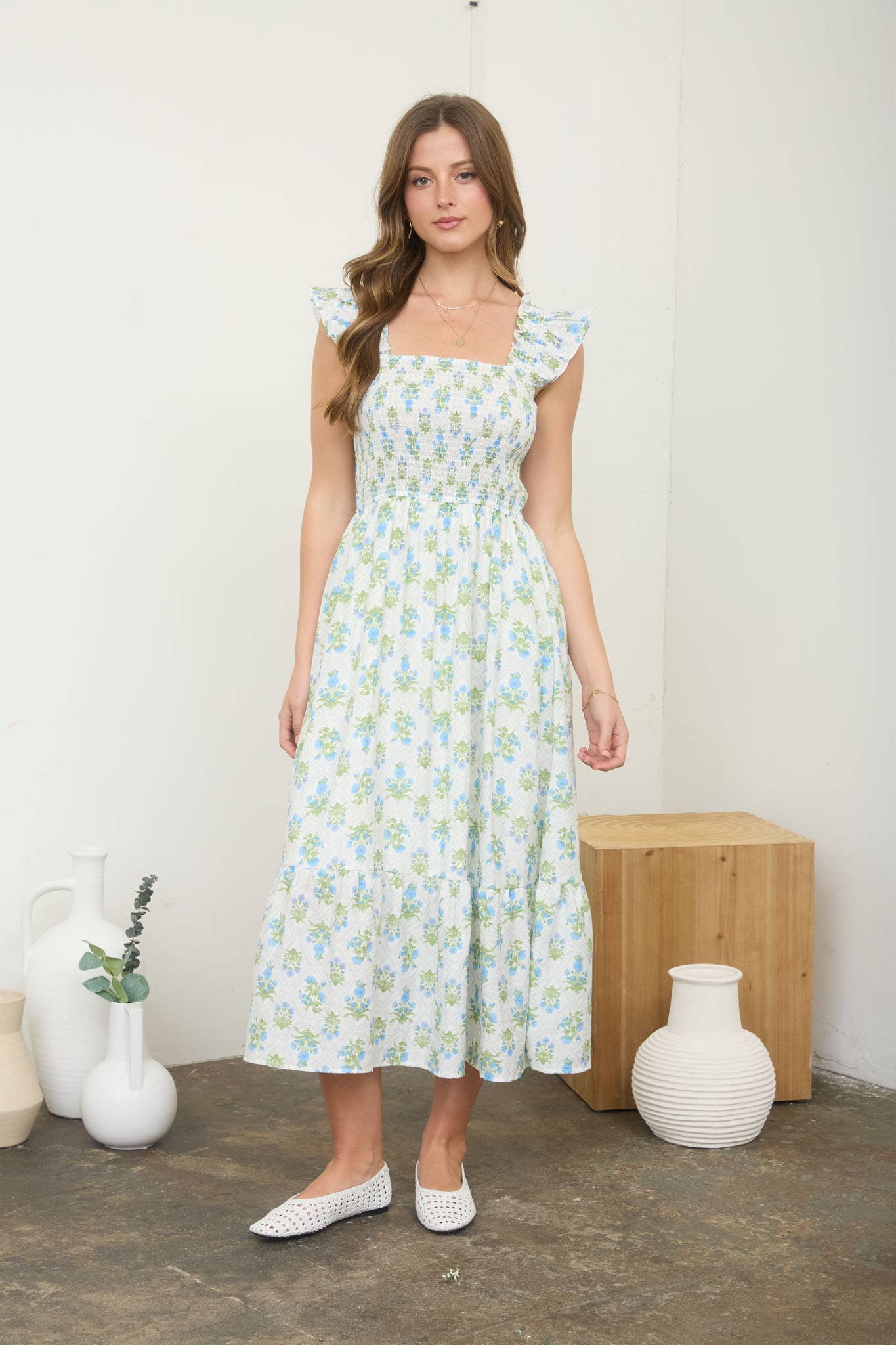 Floral Smocked Midi Dress