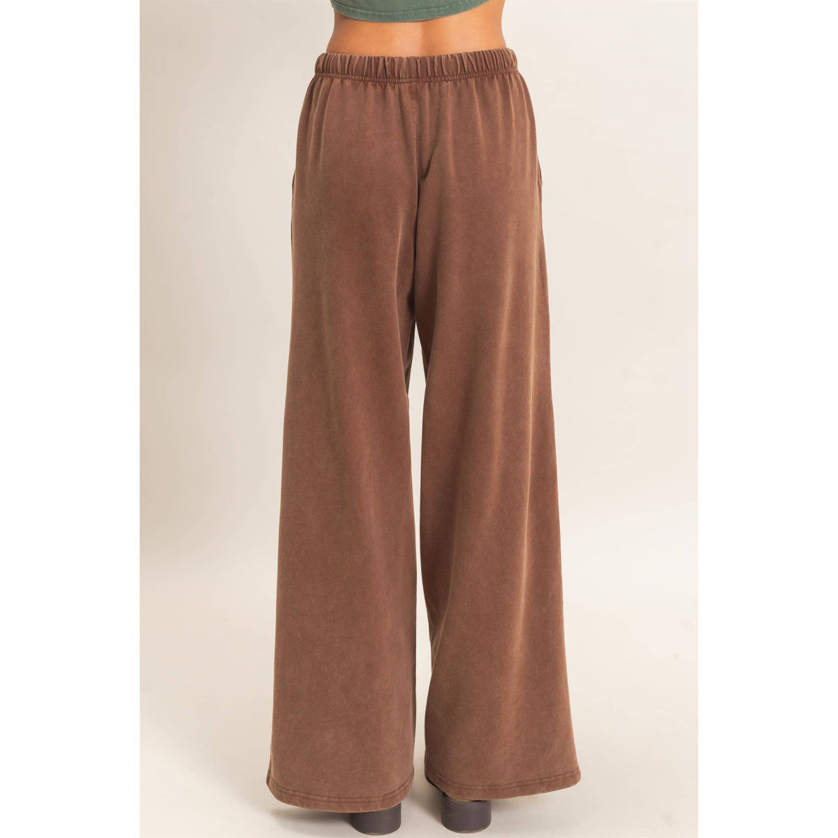 Acid Wash Drawstring Waist Wide Leg Pants