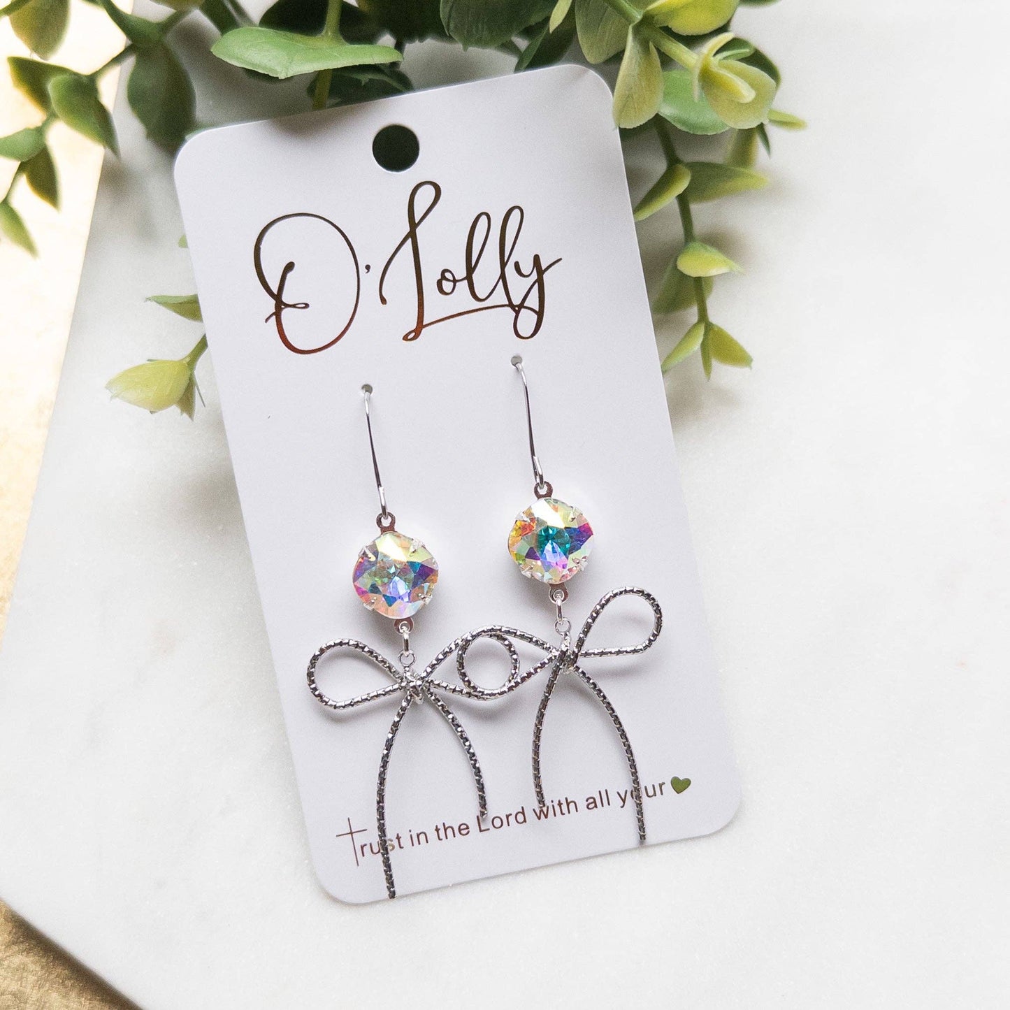 Bailey Silver Bow with Stone Earrings - Milly's Boutique