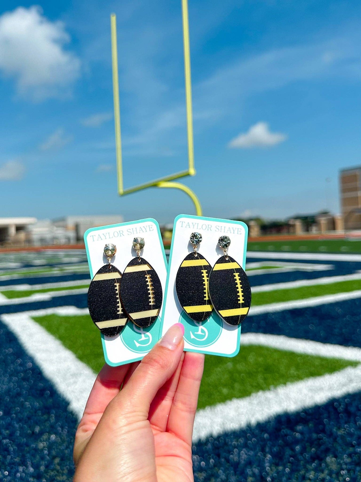 Black and Gold Acrylic Football Earrings - Milly's Boutique