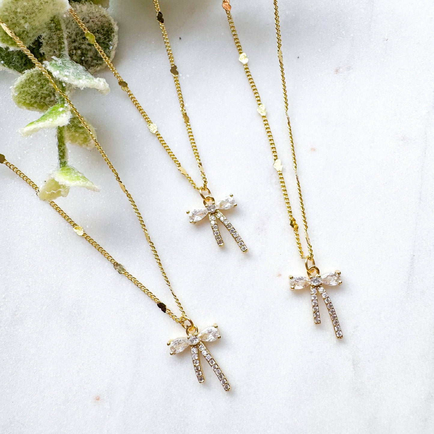 Bow with Tiny Hearts on Chain - Milly's Boutique