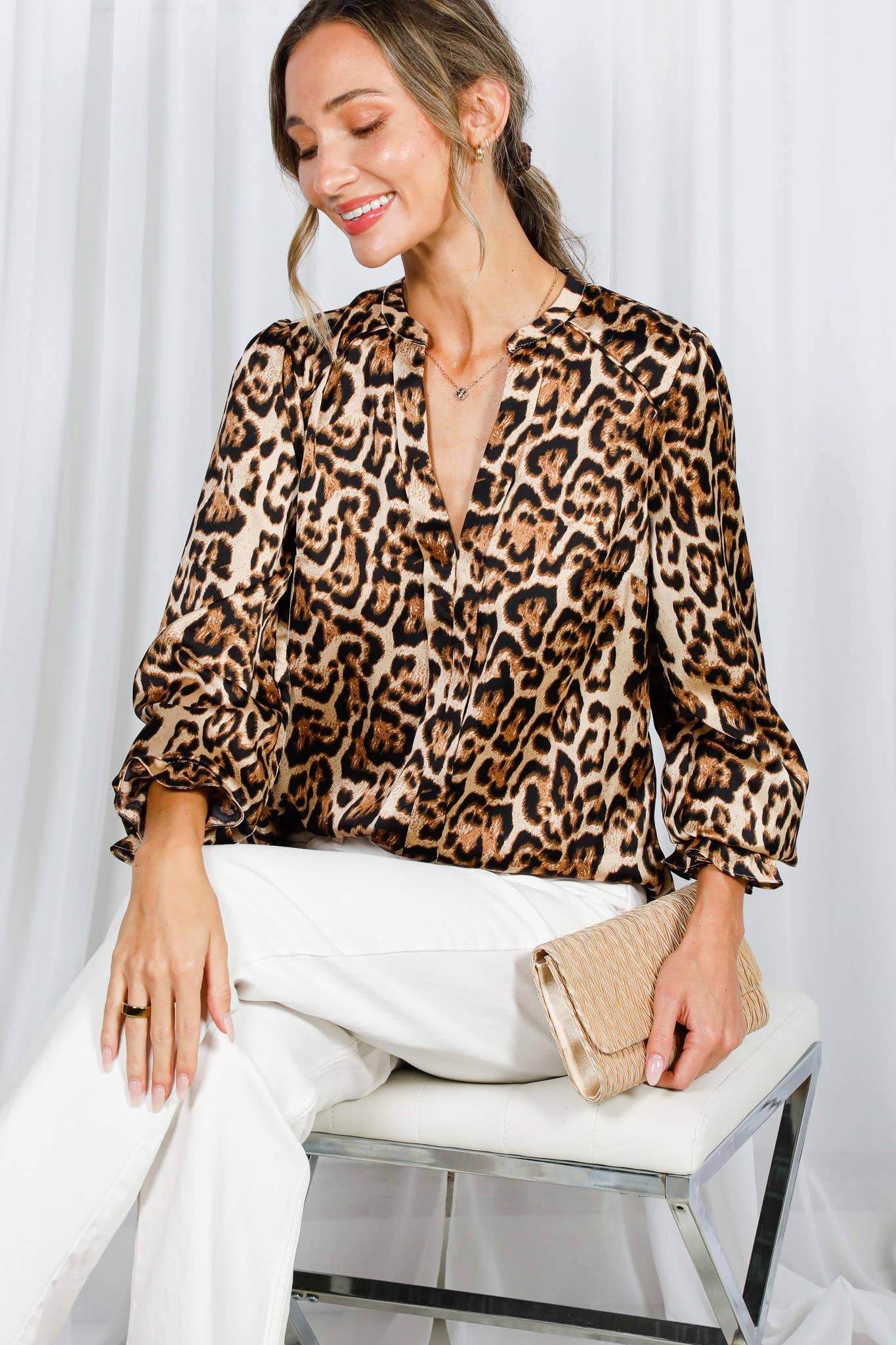 Marian Leopard Henly Blouse