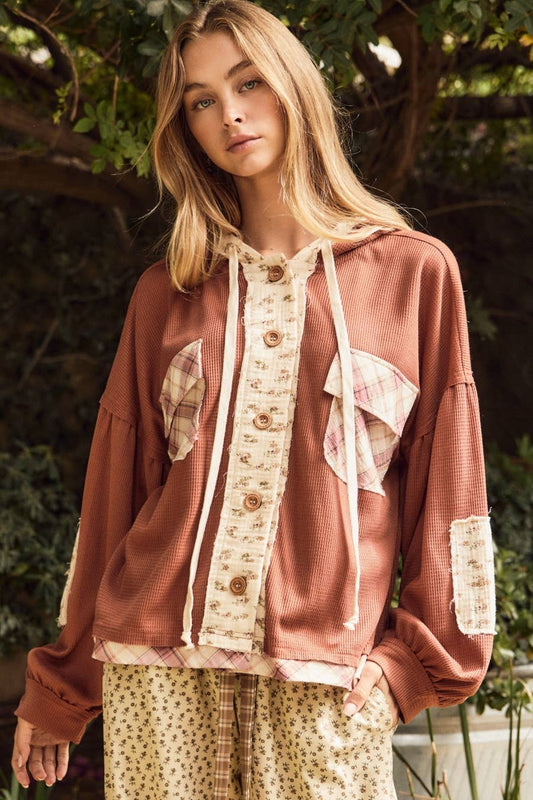 Jacie Vintage Mixed Pattern Hooded Jackie