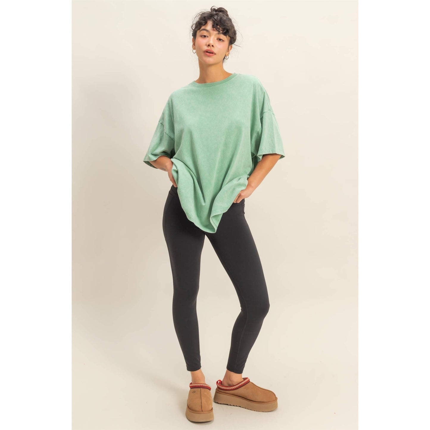 Amy Mineral Washed Oversized Crew Neck Tee