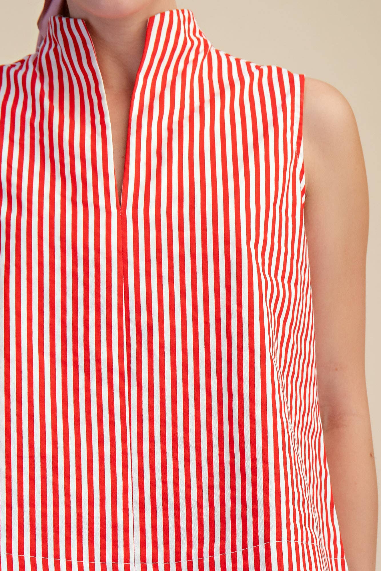 Jada Striped Sleeveless Collared Top
