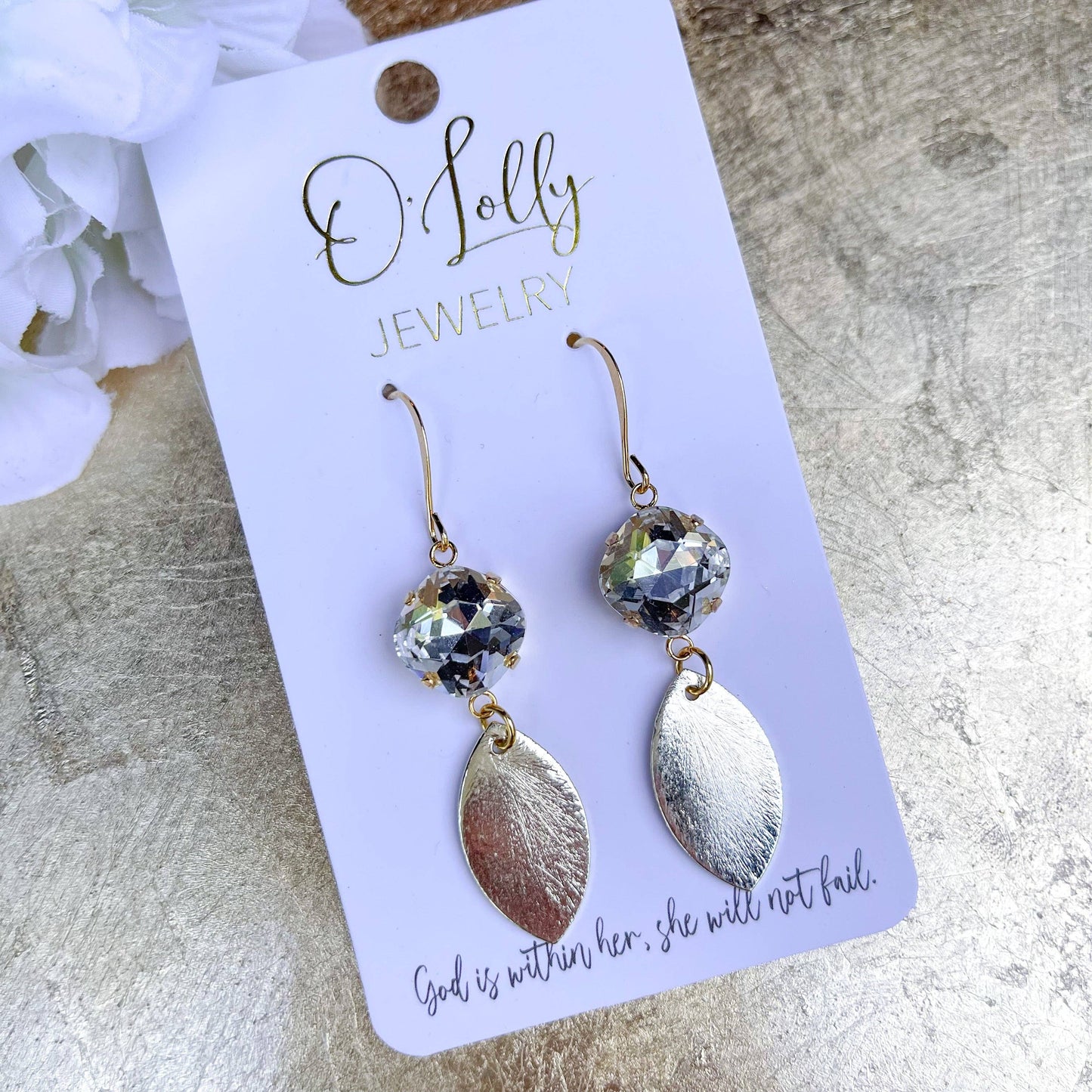 "Chloe" Stone w/Leaf Gold Dangle Earrings - Milly's Boutique