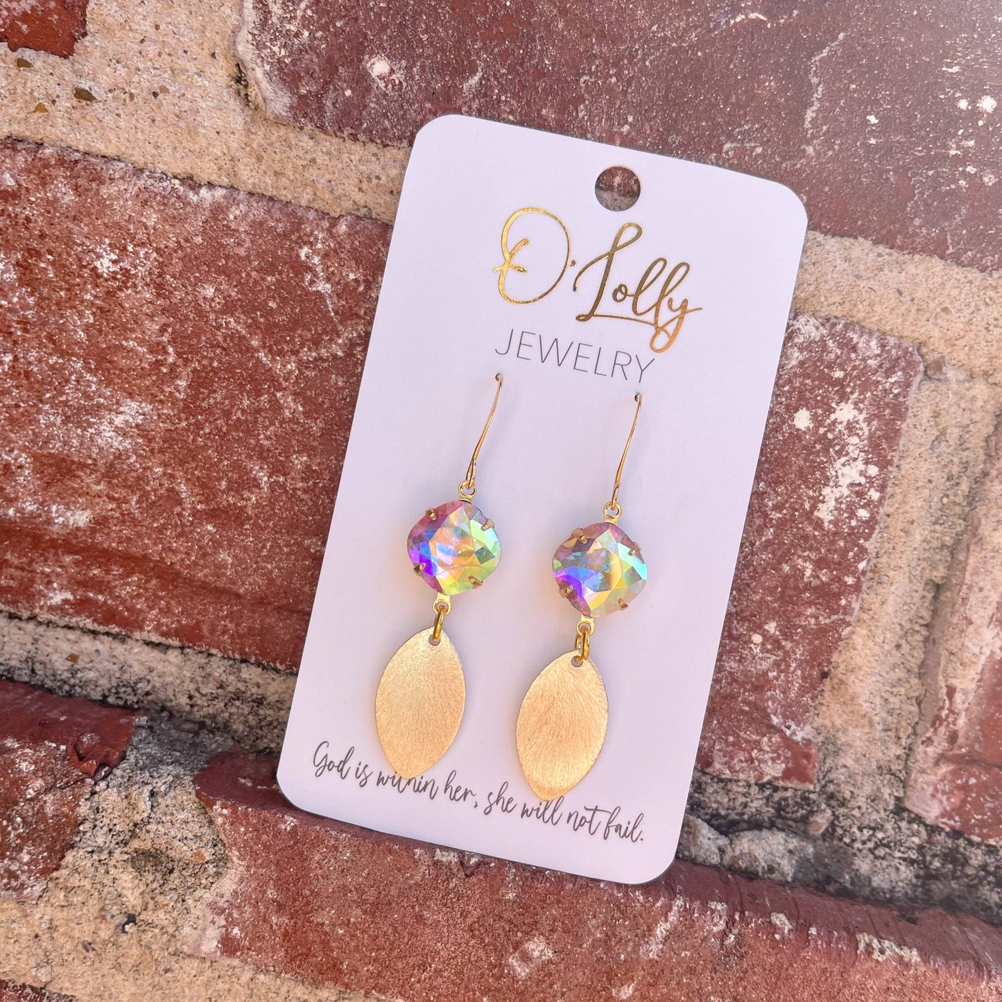 "Chloe" Stone w/Leaf Gold Dangle Earrings - Milly's Boutique