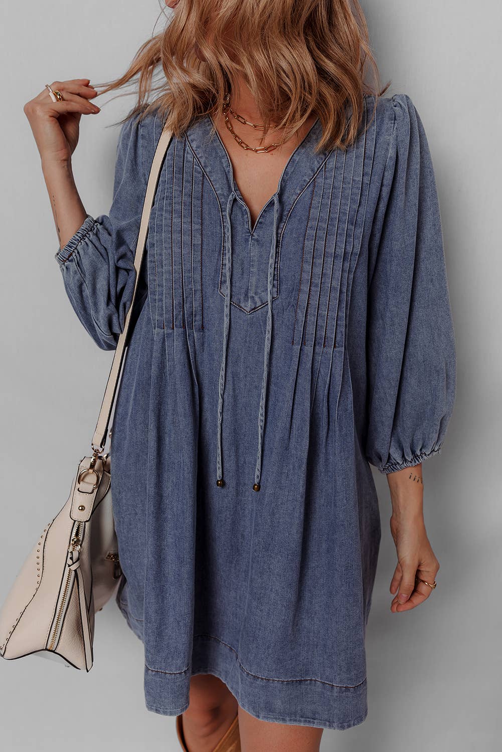 Sara Pleated Denim Dress