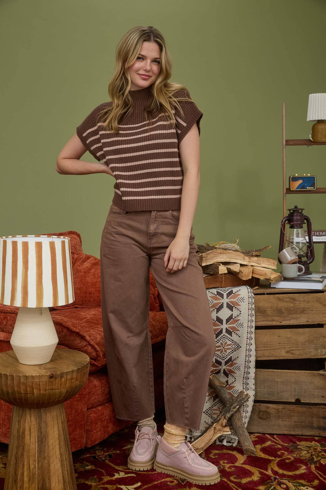 Macy Striped Mock Neck Sweater