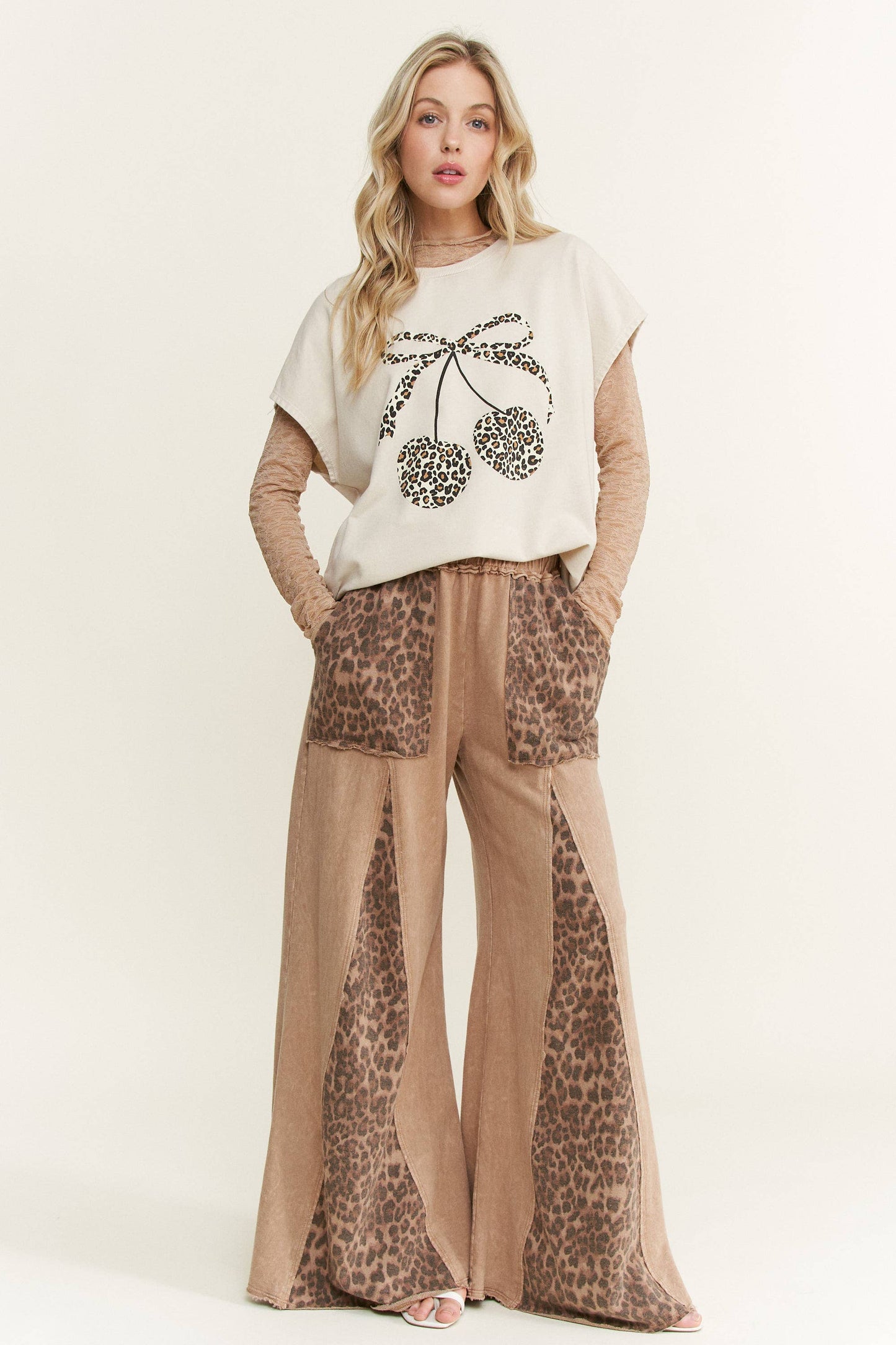 Mineral Washed Leopard Animal Cherry Graphic Top
