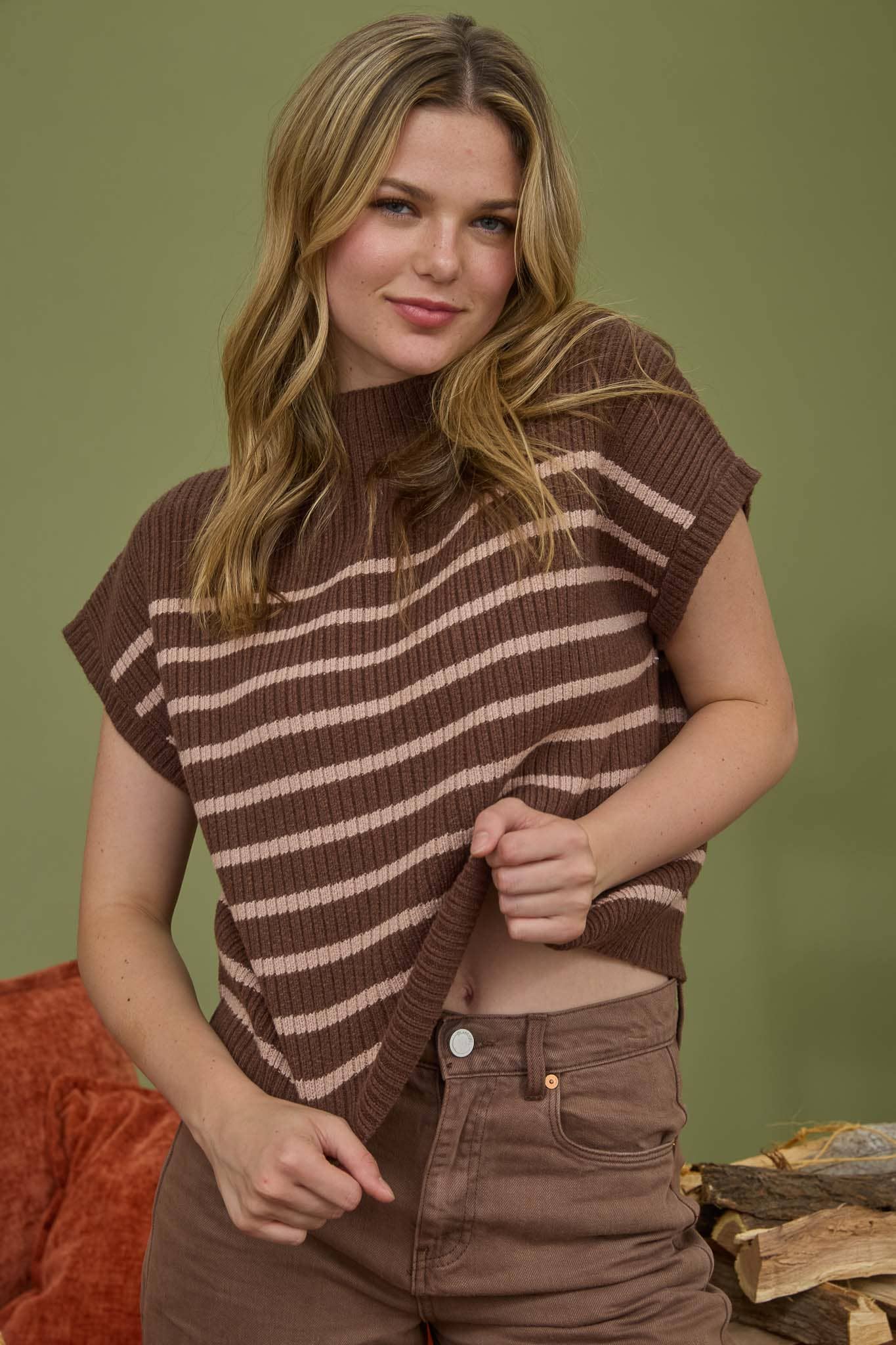 Macy Striped Mock Neck Sweater