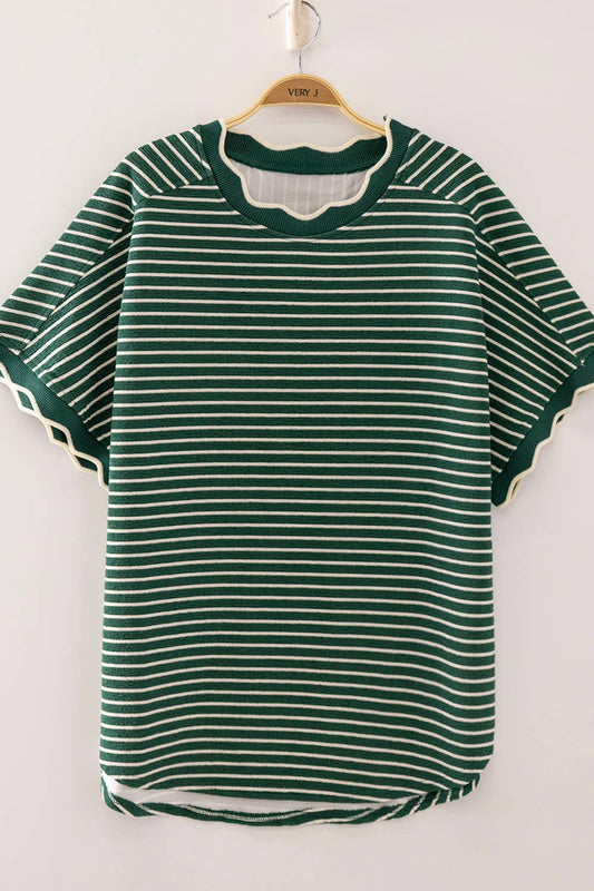 Scallop Trim Striped Top