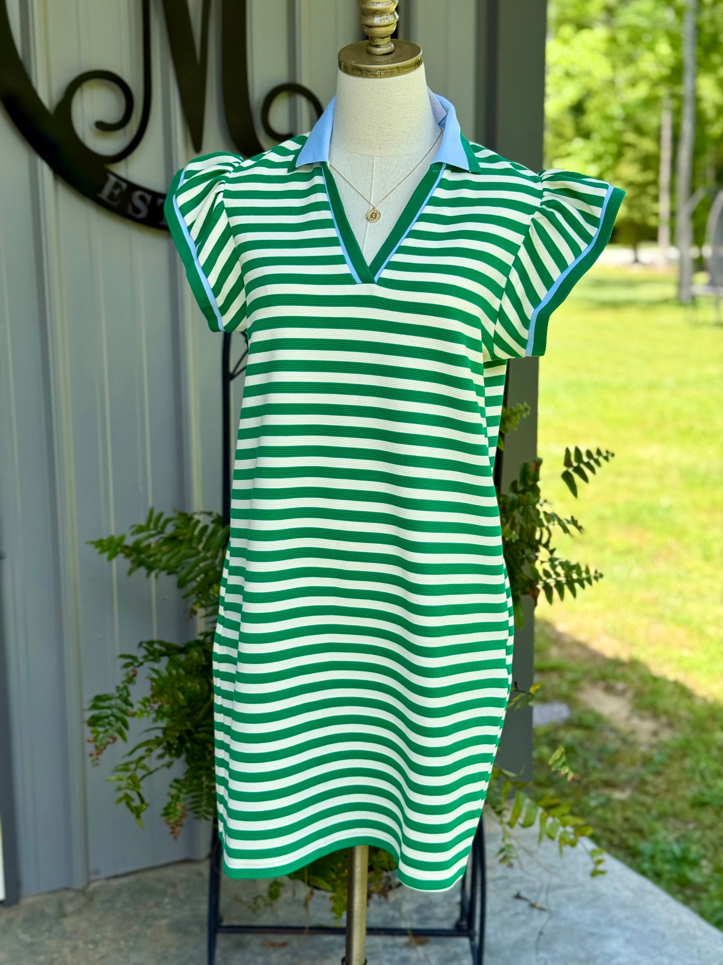 Dani Stripe Print Contrast Collar Split Neck Dress - Milly's Boutique
