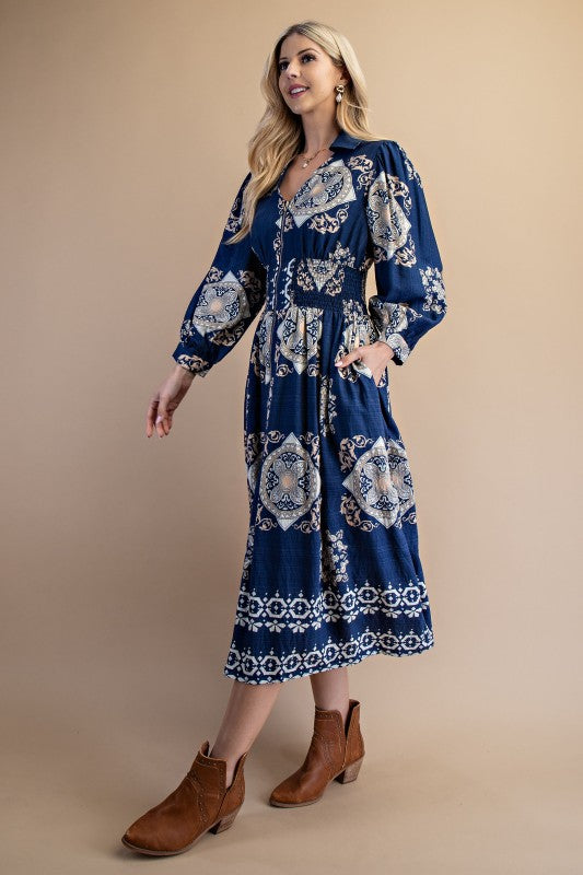 Dani Tile Print Midi Dress - Milly's Boutique