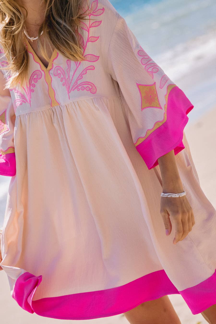Darla Embroidered V Neck Dress - Milly's Boutique