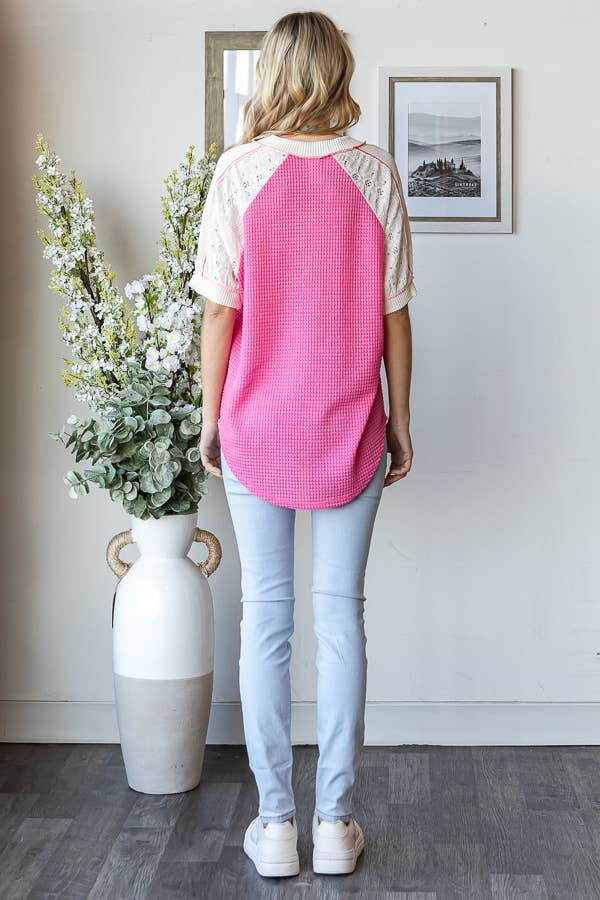 Dawn Color Block Waffle Knit Lace Detail Plus Top - Milly's Boutique