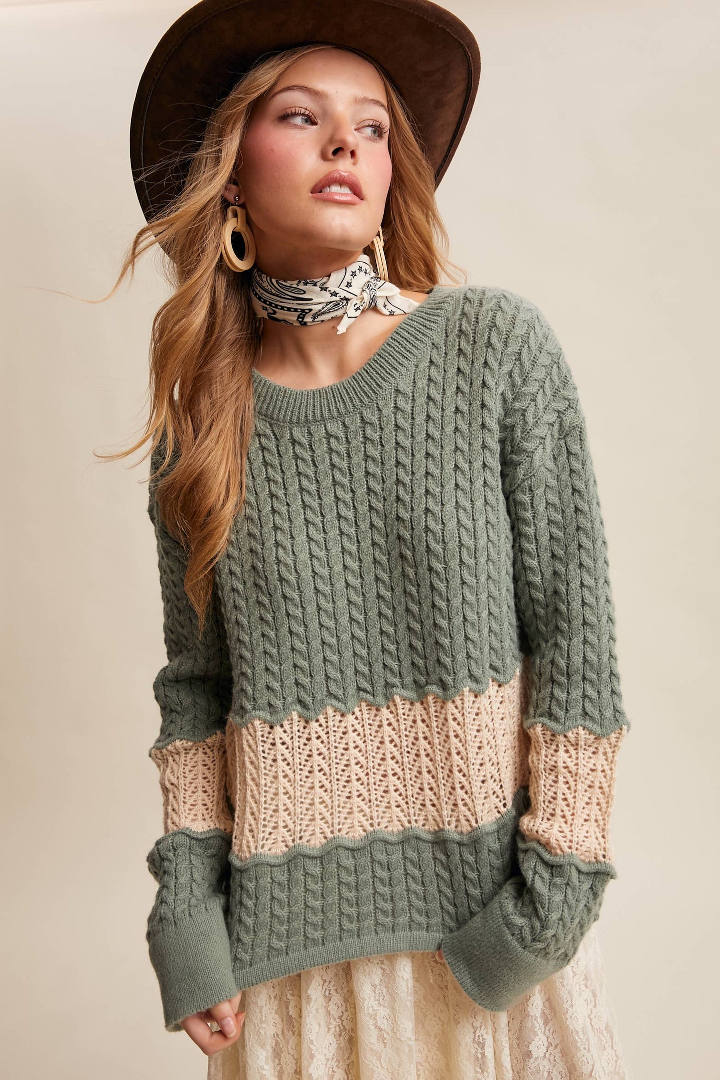 Toni Color-block Cable Knit Sweater
